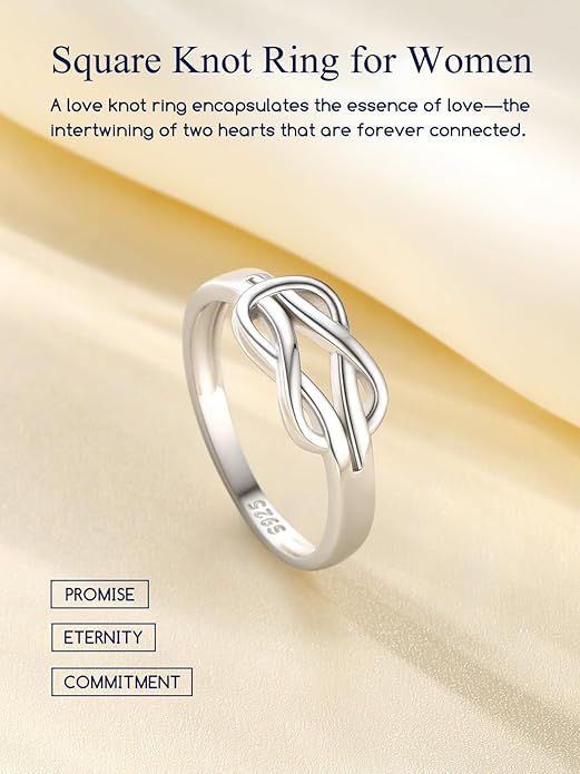 Suplight 925 Sterling Silver Ring Simple Infinity Knot Wedding Band Rings Love Knot Promise Ring for Women Size 4-12(with Gift Box)
