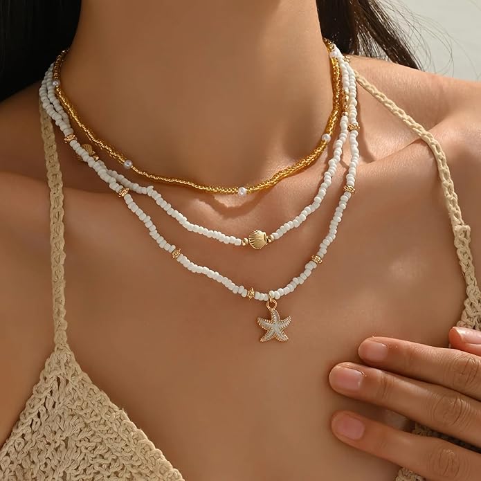 Nackiy Handmade Sea Shell Necklace for Women Summer Adjustable Natural Shell Collar Necklace