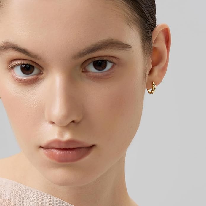 18K Gold Plated Huggie Hoop Earrings for Women, 925 Sterling Silver Post, Hypoallergenic Small Earrings