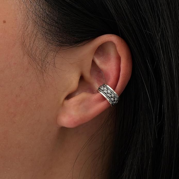 CHIC & ARTSY 925 Sterling Silver Ear Cuffs for Women, Non Piercing Clip On Cartilage Cuffs, Adjustable Fake Conch & Helix Earrings, Gold Plated & Oxidized Various Styles