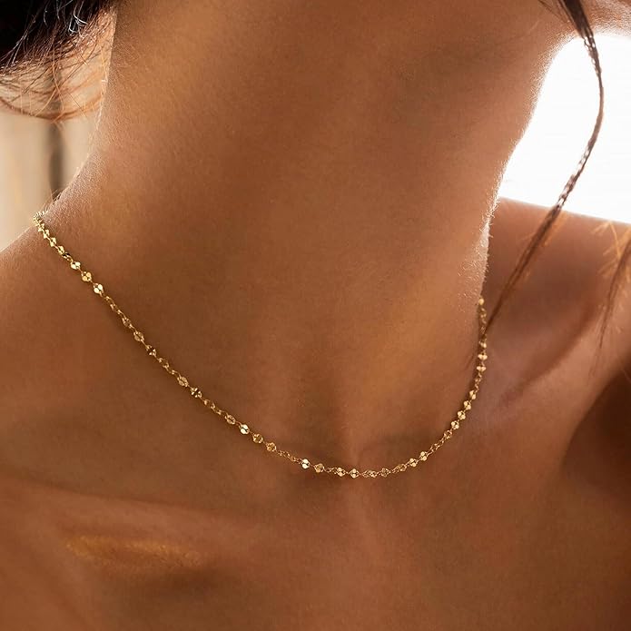 Gold Layered Necklaces for Women, 14K Gold Plated Dainty Gold Chain Choker Necklace Stack, Herringbone Gold Necklaces Set
