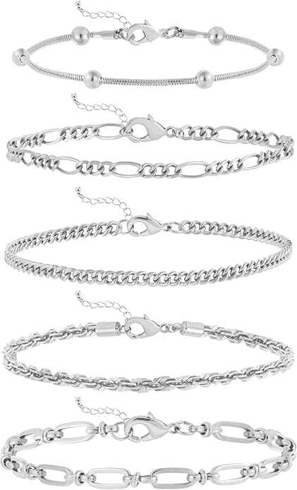 wgoud Dainty Gold Chain Bracelets, 14K Real Gold Plated Link Bracelets for Women, Trendy Stackable Bracelet Set, Waterproof Adjustable