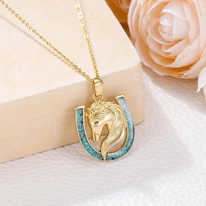 Western Cowboy Necklace 925 Sterling Silver Horseshoe Pendant Western Jewelry Cowgirl Gifts for Women Girlfriend Cowboy Cowgirl