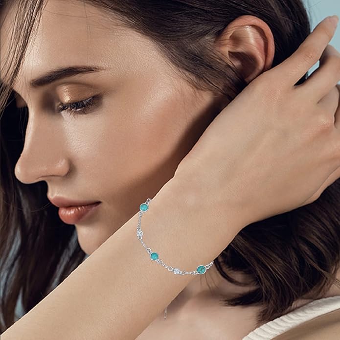 Anklet Bracelet for Women 925 Sterling Silver Natural Stone Chain Ankle Bracelet Beach Summer Fine Jewelry Valentines Day Birthday Gifts for Her Mom Wife