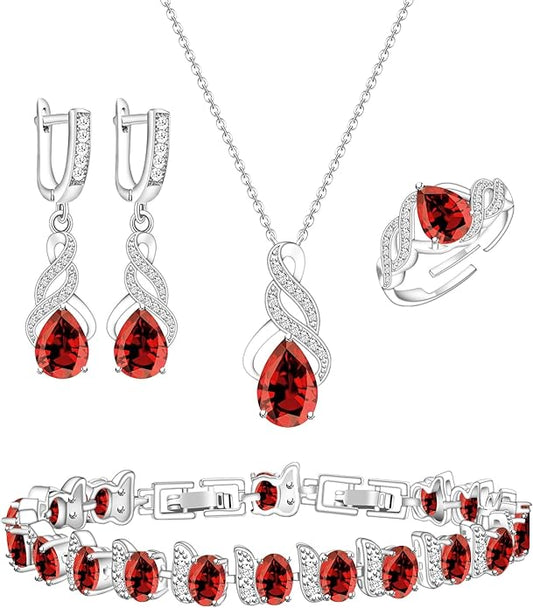 GZWHD Jewelry Set for Women CZ Earrings Necklace Ring Bracelet Set Prom Party Wedding Jewelry Gift for Mother Friend Wife