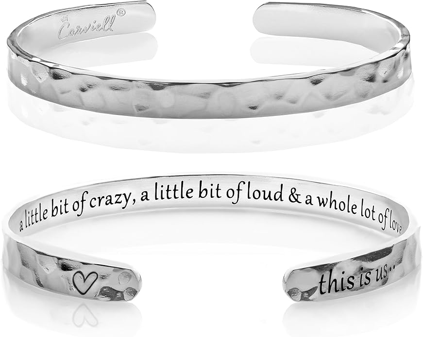 Carviell Engraved Cuff Bracelets for Women – Inspirational, Friendship, Love, Mom, Daughter, Sister, Christian, Graduation, Memorial & Wedding Gifts – 80+ Phrases – Stainless Steel, Gift-Ready