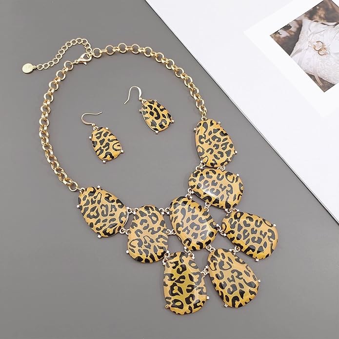 Firstmeet Chunky Bubble Statement Collar Necklace with Earrings for Women