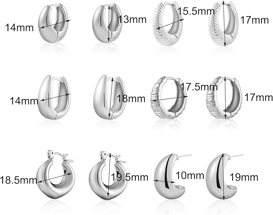Wgoud 6 Pairs Gold Hoop Earrings Set for Women, 14K Gold Plated Hypoallergenic Lightweight Chunky Open Huggie Hoops Earrings Jewelry for Gifts.