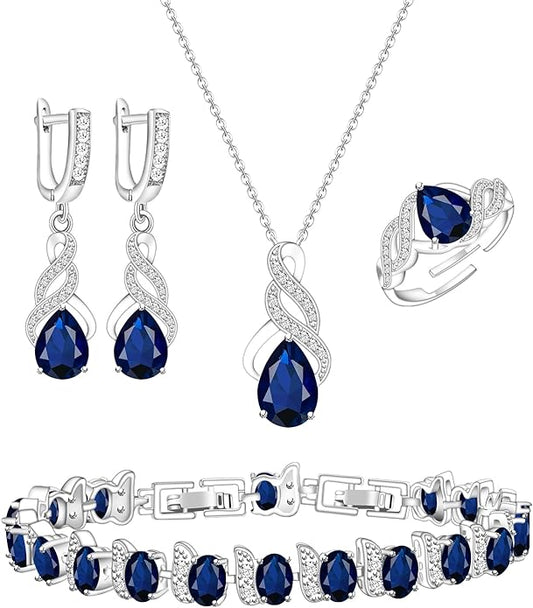 GZWHD Jewelry Set for Women CZ Earrings Necklace Ring Bracelet Set Prom Party Wedding Jewelry Gift for Mother Friend Wife