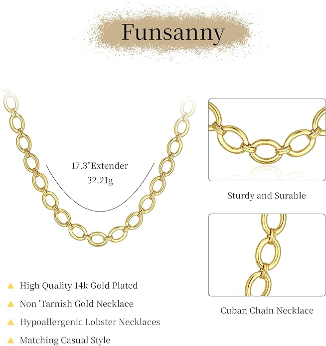 Gold Necklace for Women - Chunky 14K Gold Plated Chain Necklace Cuban Link Paperclip Chain Herringbone Statement Choker Necklace for Women Simple Trendy Jewelry Gifts