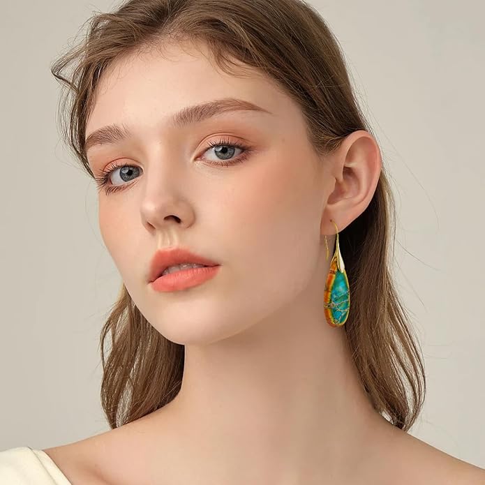 SELOVO Stone Fishhook Dangle Drop Earrings Statement Earrings for Women Stone
