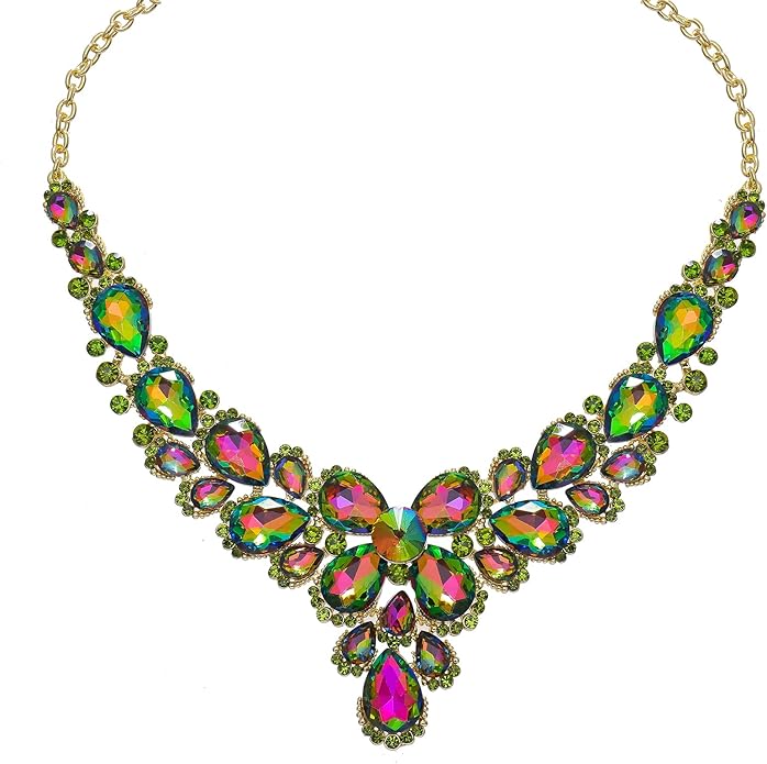 Women's Wedding Bridal Austrian Crystal Glass Teardrop Statement Necklace Dangle Earrings Bracelet Ring Wedding Party Jewelry Set for Bridal Bridesmaid