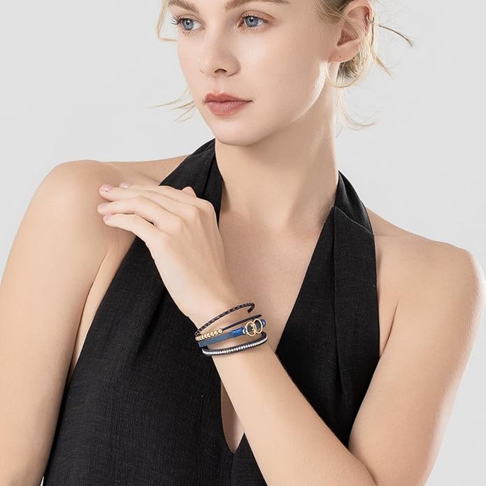 FANCY SHINY Boho Leather Wrap Bracelet Stackable Infinity Chunky Cuff Bracelets Western Hippie Outfits Jewelry Valentine Gifts for Women