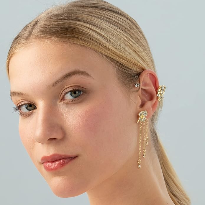 2PCS Butterfly Ear Cuffs Climber Wrap Around Earrings for Women Fairy No Piercing Ear Clip Gold Silver Jewelry Gift