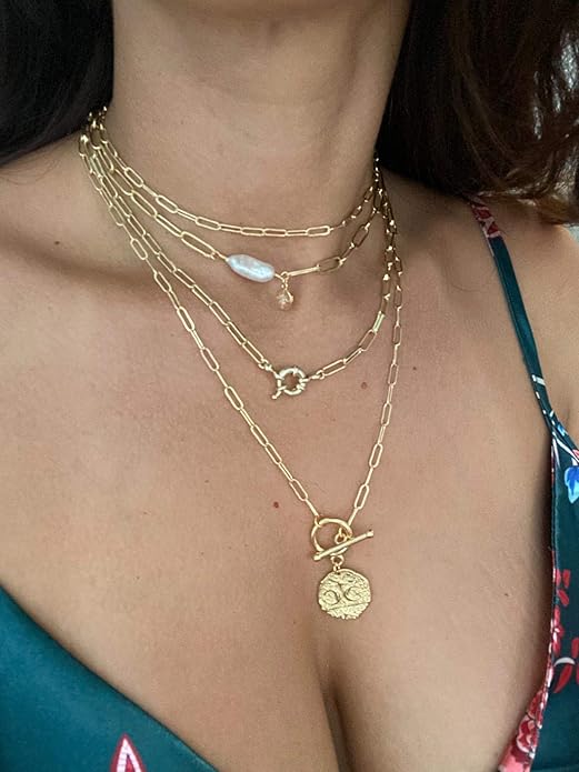 BOUTIQUELOVIN 14K Gold Plated Lock Necklace for Women Paperclip Link Chain Padlock Necklace Non-Tarnish