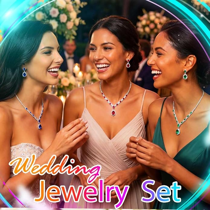 Aukmla Rhinestone Wedding Jewelry Sets Bridal Necklaces and Earring Set Prom Jewelry for Brides and Women