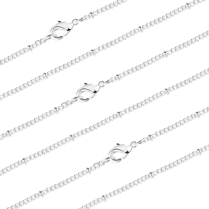 Wholesale 12PCS Silver Plated Brass Curb Chain Satellite Beaded Chains Bulk for Jewelry Making (20 Inch(1.5mm))