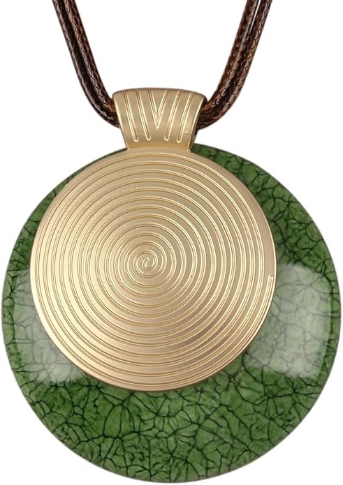 Boho Leather Necklace Women Bohemian Brown Circle Pendant Necklace Choker Long Necklaces for Women Boho Ring Large Pendant