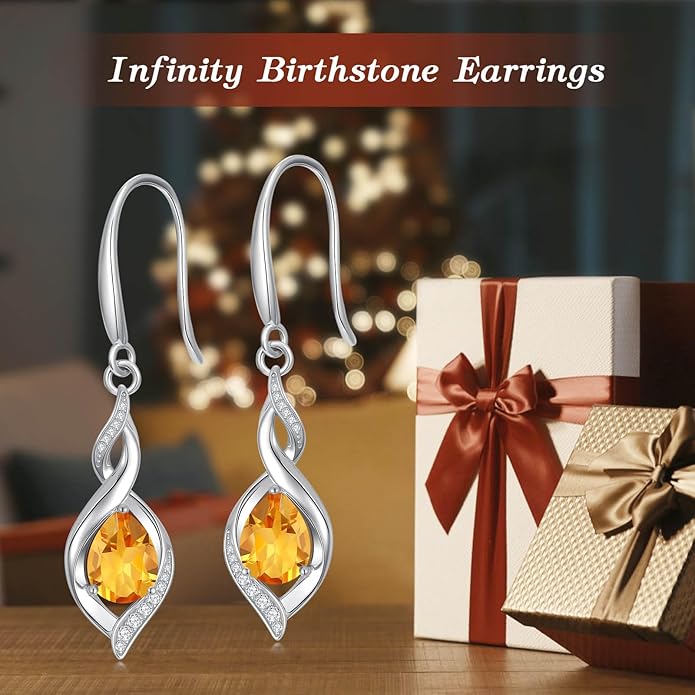 Birthstone Earrings for Women 925 Sterling Silver Infinity Love Jewelry Valentines Day Birthday Gifts for Her Mom Wife Girlfriend