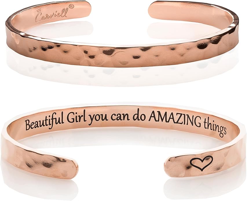 Carviell Engraved Cuff Bracelets for Women – Inspirational, Friendship, Love, Mom, Daughter, Sister, Christian, Graduation, Memorial & Wedding Gifts – 80+ Phrases – Stainless Steel, Gift-Ready
