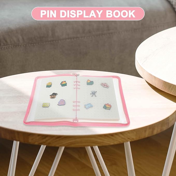 Pin Bag, Portable Pin Display Book, Ideal for Pins, Brooches Storage, Pink White