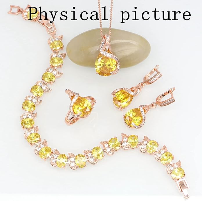 GZWHD Jewelry Set for Women Water Drop Cubic Zirconia Artificial Crystal Earrings Pendant Necklace Open Ring Tennis Bracelet Wedding Anniversary Birthday Engagement Gift for Bridesmaid Wife Girlfriend Friend