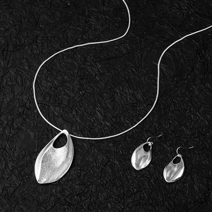 Madison Tyler Gold Plated Jewelry Set for Women | Silver Teardrop Pendant Necklace Trendy | Long Necklace with Snake Chain | Fashion Dangle Earring Set