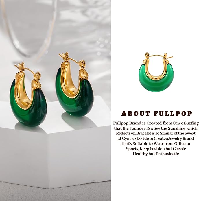 Fullpop Vintage Earrings for Women, Chunky 14K Gold Plated Resin Hoop Earrings Lightweight Hollow Drop Earrings Hypoallergenic Earrings for Women Vintage Anthropologie Jewelry Gifts for Women