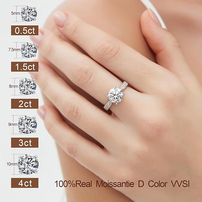 Moissanite Engagement Rings for Women,Promise Rings 925 Sterling Silver with 18K Yellow/White Gold Plated,D Color VVS1 Wedding Band Moissanite Ring 0.5/1/1.5/2/3/4CT