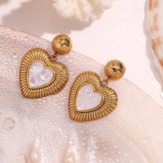 Black/White/Red/Green/Blue/Brown Heart Earrings for Women, Gold Plated Vintage Gold Earrings with Hypoallergenic Posts,Lightweight Black and Gold Dangle Statement Jewelry, Gift for Women—Girlfriend Wife Mom for Wedding, Party, Valentines Day Gifts for Her