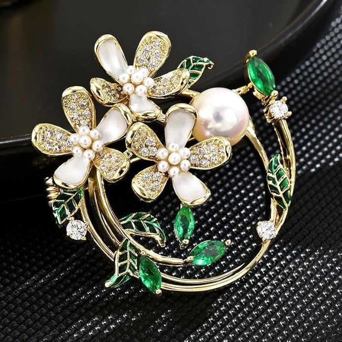 Flower Brooch Pin Rhinestones Pearl Flower Brooches Floral Pin Jewelry for Women Girls