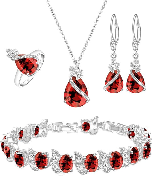 GZWHD Jewelry Set for Women CZ Earrings Necklace Ring Bracelet Set Prom Party Wedding Jewelry Gift for Mother Friend Wife