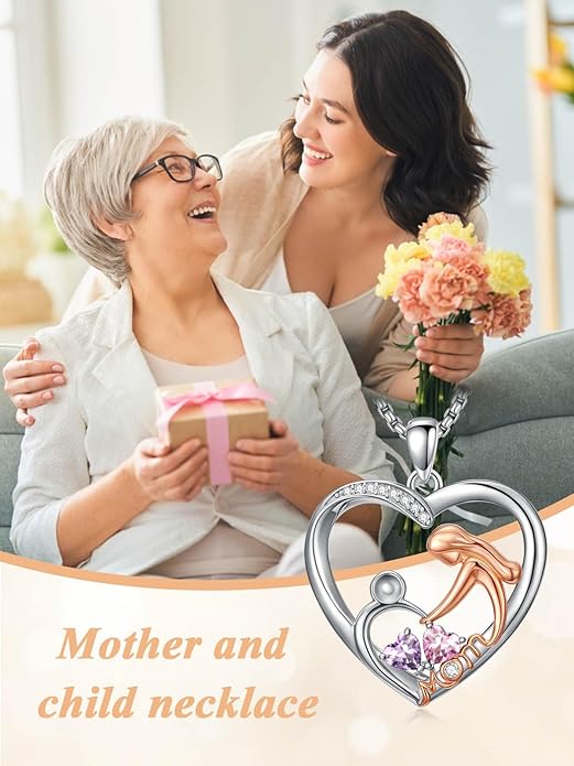 Valentines Day Gift for Mom Mother Daughter Necklace Birthstone Necklaces for Women Anniversary Jewelry Valentine Mothers Day Christmas Birthday Gifts for Mom Women Her Wife Girlfriend