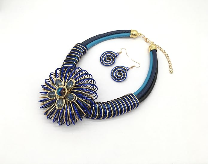 Statement African Necklace For Women African Jewelry Costume Earring Sets Tribal Fashion Colorful Big Rhinestone Crystal Pendent Collar Choker Bold Chunky Bib Handmade