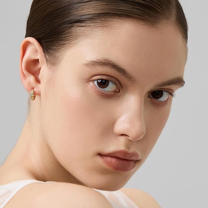 18K Gold Plated Huggie Hoop Earrings for Women, 925 Sterling Silver Post, Hypoallergenic Small Earrings