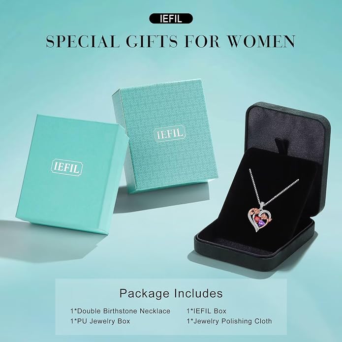 Iefil Valentines Day Gifts for Her - 925 Sterling Silver Rose Heart Necklace, Birthstone Jewelry, Anniversary Birthday Gifts for Wife Girlfriend Mom Daughter