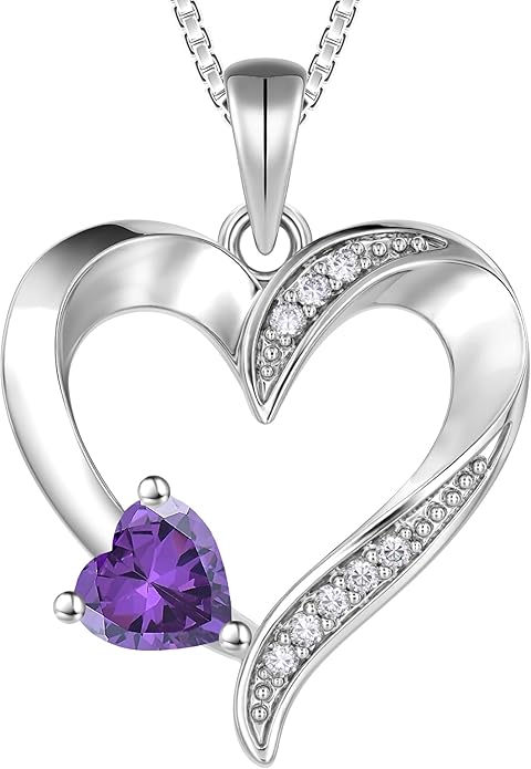YL Heart Necklace 925 Sterling Silver Love Heart Pendant Birthstone Jewelry for Women