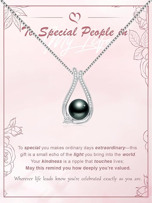 Tahitian Black Pearl 18K White Gold Plated Sterling Silver Heart/Infinity/Four Leaf Clover Pendant Necklace Jewelry Gifts for Women Wife Mom Girlfriend Wedding Birthday Anniversary Christmas