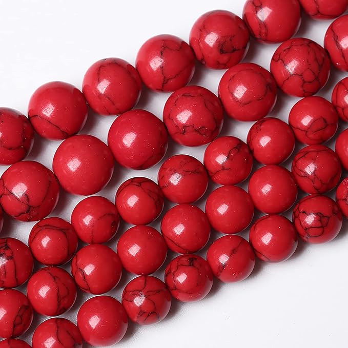90pcs 4mm Natural Stone Beads Red Turquoise Gemstone Round Loose Beads for Jewelry Making Crystal Energy Stone Healing Power DIY Bracelets (Red Turquoise Beads, 4mm)