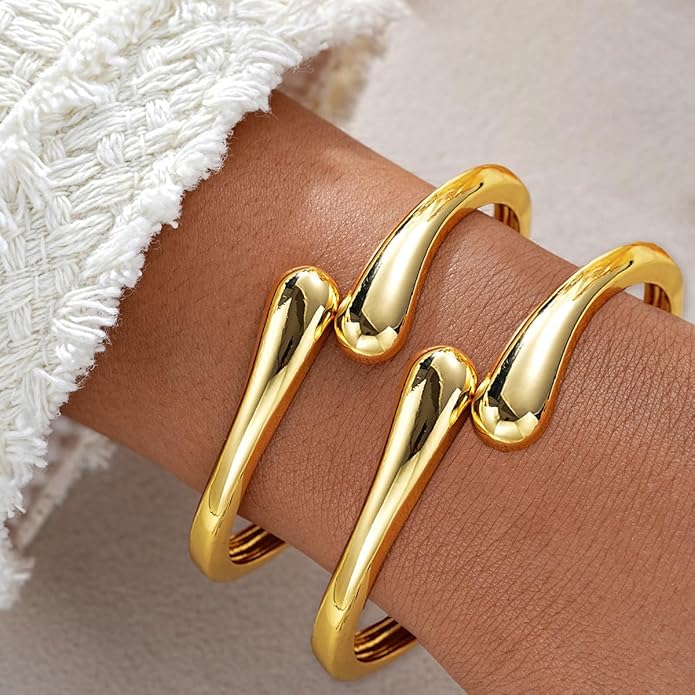 Gold Bangle Bracelets for Women Teens Trendy Chunky Adjustable Twist Cuff Bracelet Jewelry Gifts