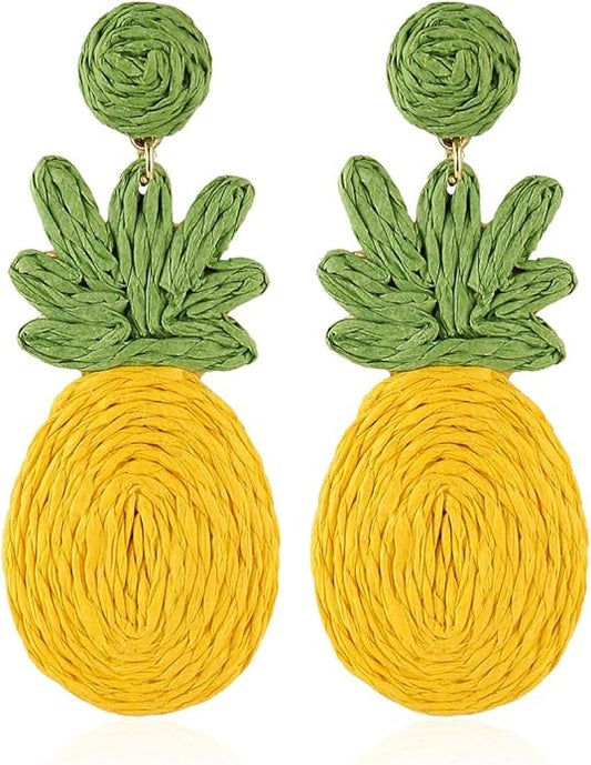 Handmade Raffia Hoop Earrings Statement Tropical Bohemian Straw Dangle Earrings Natural Rattan Vacation Style Round Earrings for Women Summer Beach Party Essential Jewelry