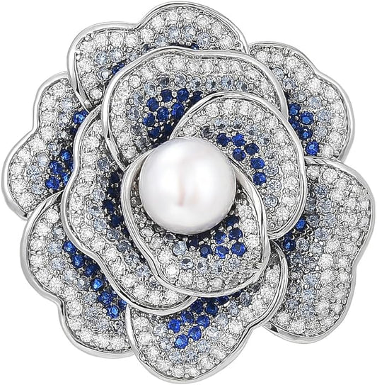 Rhinestone Flower Brooch Austrian Crystal Flower Pin 18k Gold Plated Floral Brooch Lapel Pin Jewelry Mother's Day Birthday Gifts for Mom Wife
