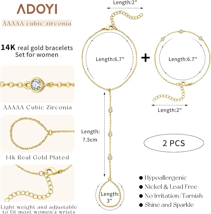 adoyi Valentines Day Gifts for Her Gold Bracelets for Women, 14K Gold Plated Stackable Bracelet Stack Set Adjustable Charm Paperclip Chain Cuban Link Layered Waterproof Jewelry Sets Gifts for Womens