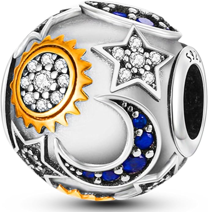 925 Sterling Silver Charms Bead for Bracelets Necklaces, Star Moon Crescent Sun Solar Pendent, Blue Ocean Starfish Shells Turtle Crab Starry Sea Cute Jewelry Birthday Gifts for Women Men