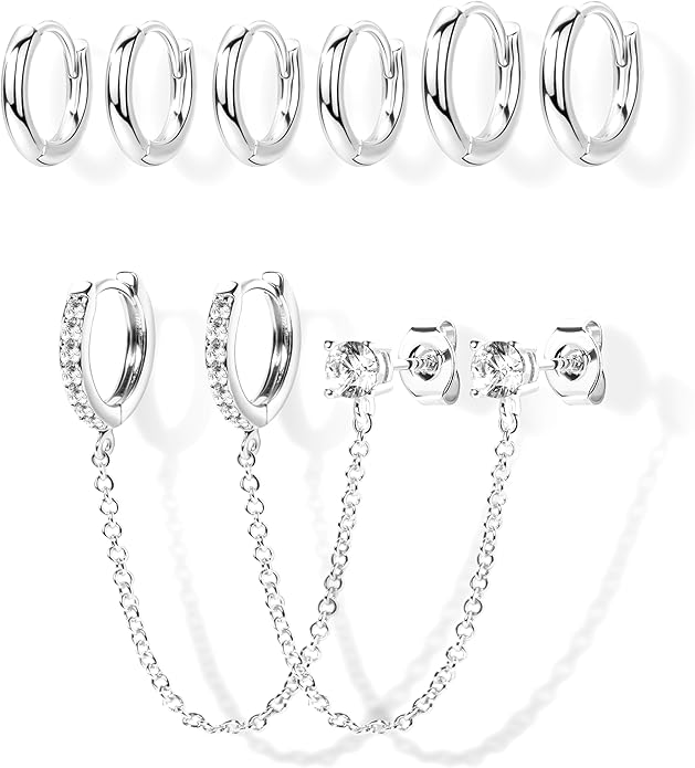 Small Gold Huggie Hoop Earrings Set for Women Men Hypoallergenic 14K Plated Stack Cartilage Earrings, Multiple Piercing Lightweight Mini Thin Cute Dainty Trendy Jewelry Set Christmas Gifts for Women