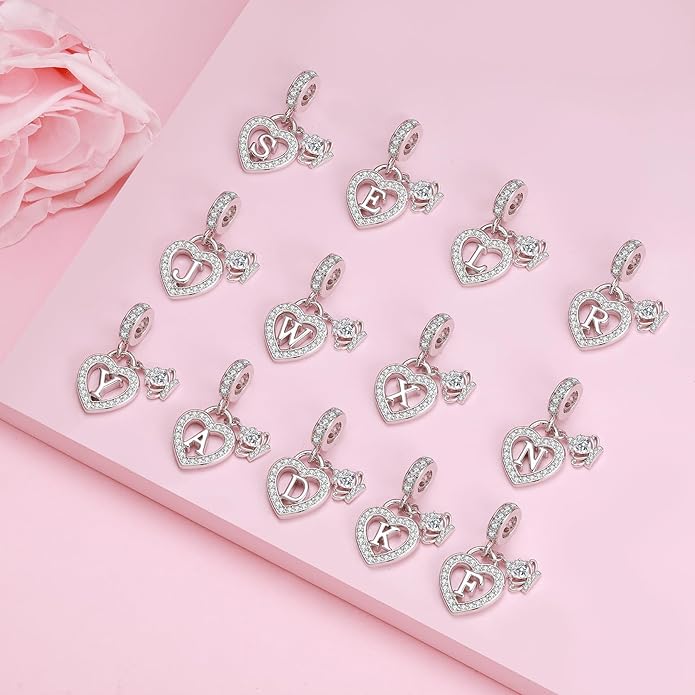 Letter Charms for Charms Bracelet: Silver Heart Alphabet Initial Dangle Charms Bead for Bracelets and Necklaces, Birthday Mother's Day Christmas Jewelry Gifts For Women
