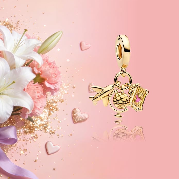 Gold Heart Family Charms Bead for Bracelets and Necklaces Jewelry Charm for Women Valentine Mother's Day