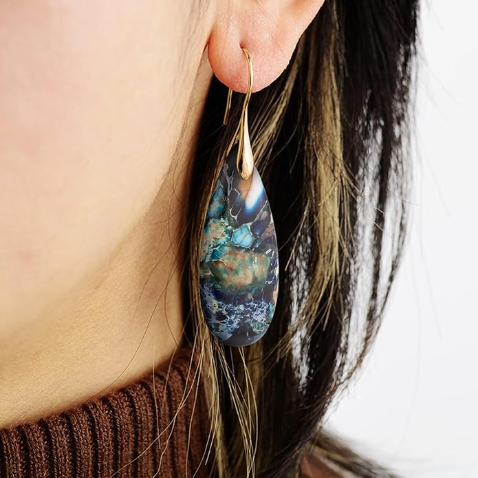 SELOVO Stone Fishhook Dangle Drop Earrings Statement Earrings for Women Stone
