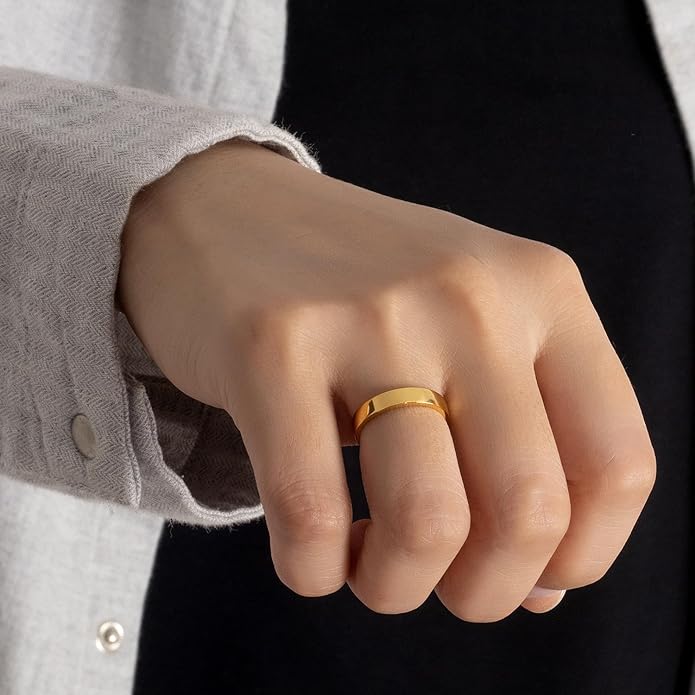 Dankadi Simple Fashion S925 Sterling Silver Ring Smooth Plain Dome Comfort Solid Silver Wedding Ring For Men & Women 3.5 mm 3-13# 24k Real Gold Plated Jewelry