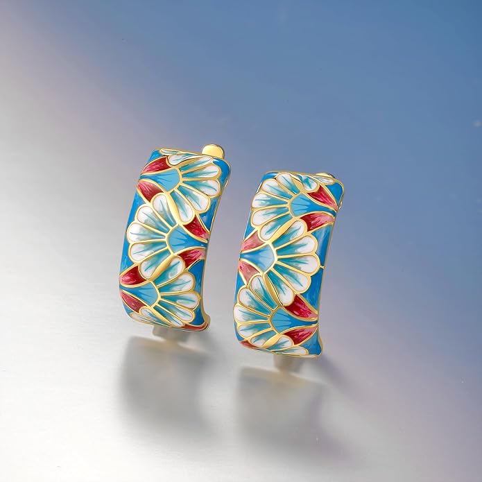 Santuzza 925 Sterling Silver Enamel Pattern Dangle Earrings